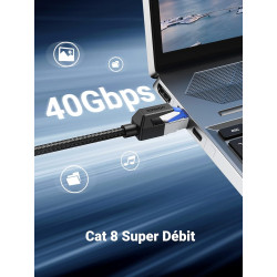 Uvert cat 8 câble ethernet réseau rj45 super débit 40gbps 2000mhz nylon tressé double blindage compatible avec routeur switch mo
