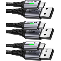 INIU Cable USB C Charge Rapide 3,1A, [2m+2m+0,5m/Lot de 3] Câble USB vers USB C, Nylon Chargeur Cable Type C USB A Cordon USBC p