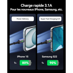 INIU Câble USB C, Cable USB C [1m/3.1A] Charge Rapide, Nylon QC 3.0 Câble Chargeur Type C pour Samsung Galaxy S24 S23 S22 S10 S9