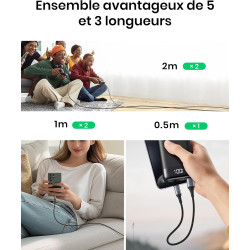 INIU Câble USB C [Lot de 5], Cable USB vers USB C 3,1A Charge Rapide, Cable Type C en Nylon pour Chargeur iPhone 15 Samsung Gala
