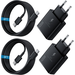 45W Chargeur USB C Rapide 2Pack avec Type C Câbles de 1.8M pour Samsung Galaxy S25,S24+,S24 Ultra,S23 + Ultra, Note20,A54,A53,Z 