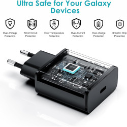 45W Chargeur USB C Rapide 2Pack avec Type C Câbles de 1.8M pour Samsung Galaxy S25,S24+,S24 Ultra,S23 + Ultra, Note20,A54,A53,Z 