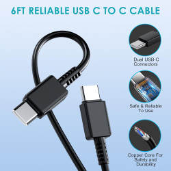 45W Chargeur USB C Rapide 2Pack avec Type C Câbles de 1.8M pour Samsung Galaxy S25,S24+,S24 Ultra,S23 + Ultra, Note20,A54,A53,Z 