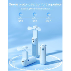 JISULIFE Ventilateur portatif avec batterie de secours 4500 mAh, autonomie maximale de 37 heures, ventilateur de poche portable 