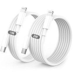 Cable iPhone USB C, Cable USB C vers Lightning 1M+2M, MFi Certifié Câble iPhone USBC Chargeur Rapide Fil pour Apple iPhone 14 13