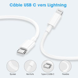 Cable iPhone USB C, Cable USB C vers Lightning 1M+1M, MFi Certifié Câble iPhone USBC Chargeur Rapide Fil pour Apple iPhone 14 13