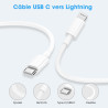 Cable iPhone USB C, Cable USB C vers Lightning 1M+1M, MFi Certifié Câble iPhone USBC Chargeur Rapide Fil pour Apple iPhone 14 13