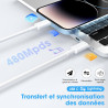 Cable iPhone USB C, Cable USB C vers Lightning 2M+2M, MFi Certifié Câble iPhone USBC Chargeur Rapide Fil pour Apple iPhone 14 13