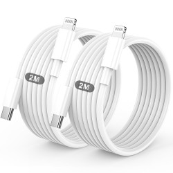 Lot de 2 câbles USB C vers Lightning certifiés MFi, charge rapide USB C pour iPhone 14 13 12 11 Pro Max X XR XS 8 Plus, iPad - C