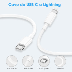Lot de 2 câbles USB C vers Lightning certifiés MFi, charge rapide USB C pour iPhone 14 13 12 11 Pro Max X XR XS 8 Plus, iPad - C