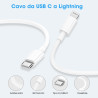 Lot de 2 câbles USB C vers Lightning certifiés MFi, charge rapide USB C pour iPhone 14 13 12 11 Pro Max X XR XS 8 Plus, iPad - C