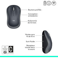 Logitech M185 Souris sans Fil, 2.4 GHz avec Mini Récepteur USB, Longévité de la Pile 12 Mois, Résolution du Capteur 1000 PPP, Am