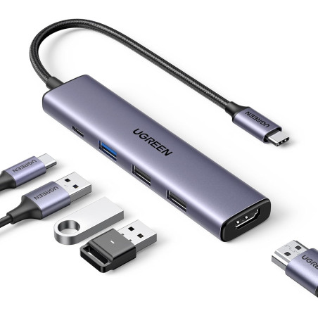 Uvert revodok 105 hub usb c hdmi 4k pd 100w charge multi data ports 5gbps 5 en 1 adaptateur usb c vers hdmi compatible avec macb
