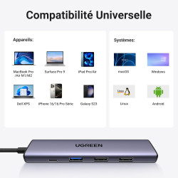 Uvert revodok 105 hub usb c hdmi 4k pd 100w charge multi data ports 5gbps 5 en 1 adaptateur usb c vers hdmi compatible avec macb
