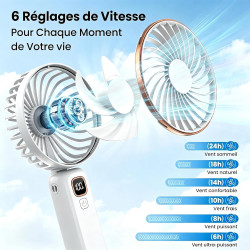 Mini Ventilateur Portable, 4000mAh Ventilateur Portable USB, Longue Autonomie, 6 Vitesses Ventilateur Silencieux Ventilateur de 