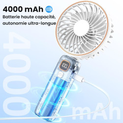 Mini Ventilateur Portable, 4000mAh Ventilateur Portable USB, Longue Autonomie, 6 Vitesses Ventilateur Silencieux Ventilateur de 