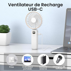 Mini Ventilateur Portable, 4000mAh Ventilateur Portable USB, Longue Autonomie, 6 Vitesses Ventilateur Silencieux Ventilateur de 
