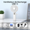Mini Ventilateur Portable, 4000mAh Ventilateur Portable USB, Longue Autonomie, 6 Vitesses Ventilateur Silencieux Ventilateur de 