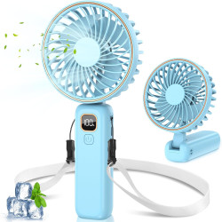 Mini Ventilateur Portable, 4000mAh Ventilateur USB, Longue Autonomie, Petit Ventilateur 3-en-1 pour Main, Cou ou Table, Ventilat