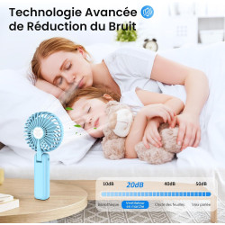 Mini Ventilateur Portable, 4000mAh Ventilateur USB, Longue Autonomie, Petit Ventilateur 3-en-1 pour Main, Cou ou Table, Ventilat