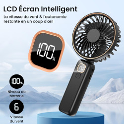 Mini Ventilateur Portable, 4000mAh Ventilateur USB, Longue Autonomie, Ventilateur Silencieux avec 6 Vitesses & Lanière, Mini Ven