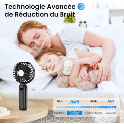 Mini Ventilateur Portable, 4000mAh Ventilateur USB, Longue Autonomie, Ventilateur Silencieux avec 6 Vitesses & Lanière, Mini Ven