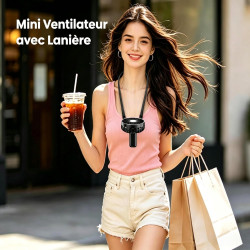 Mini Ventilateur Portable, 4000mAh Ventilateur USB, Longue Autonomie, Ventilateur Silencieux avec 6 Vitesses & Lanière, Mini Ven