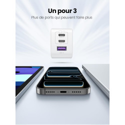 Uvert nexode 65w chargeur usb c rapide 3 ports gan prise usb c compatible avec iphone 17 pro max air 16 15 14 13 12 galaxy s26 s