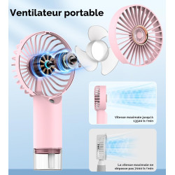 FXI Ventilateur Brumisateur Portable, Mini Ventilateur à Main Portatif silencieux De Bureau, Ventilateur de Poche USB Rechargeab
