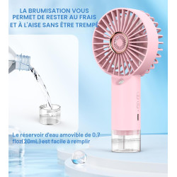 FXI Ventilateur Brumisateur Portable, Mini Ventilateur à Main Portatif silencieux De Bureau, Ventilateur de Poche USB Rechargeab
