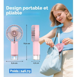 FXI Ventilateur Brumisateur Portable, Mini Ventilateur à Main Portatif silencieux De Bureau, Ventilateur de Poche USB Rechargeab