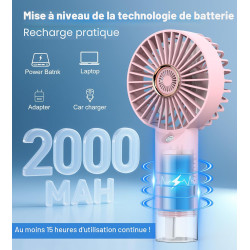 FXI Ventilateur Brumisateur Portable, Mini Ventilateur à Main Portatif silencieux De Bureau, Ventilateur de Poche USB Rechargeab