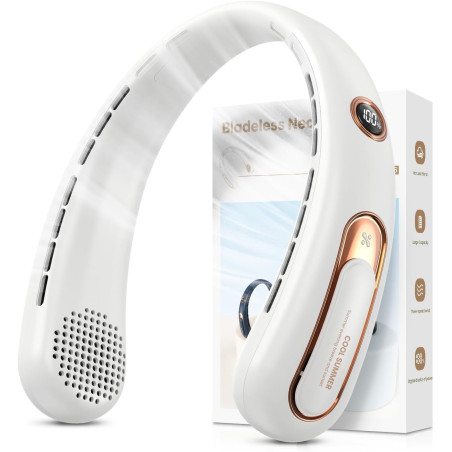Ventilateur de Cou Portable, Ventilateur USB Rechargeable 4000mAh Max 15H, Ventilateur Silencieux sans Pale, 3 Vitesses et Affic