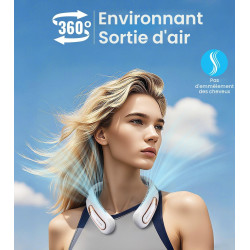 Ventilateur de Cou Portable, Ventilateur USB Rechargeable 4000mAh Max 15H, Ventilateur Silencieux sans Pale, 3 Vitesses et Affic