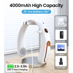 Ventilateur de Cou Portable, Ventilateur USB Rechargeable 4000mAh Max 15H, Ventilateur Silencieux sans Pale, 3 Vitesses et Affic
