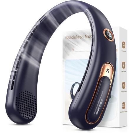 Ventilateur de Cou Portable, Ventilateur USB Rechargeable 4000mAh Max 15H, Ventilateur Silencieux sans Pale, 3 Vitesses et Affic