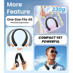 Ventilateur de Cou Portable, Ventilateur USB Rechargeable 4000mAh Max 15H, Ventilateur Silencieux sans Pale, 3 Vitesses et Affic