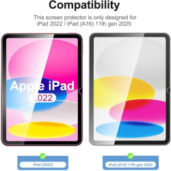 NEW'C Lot de 2, Protection Écran en Verre Trempé pour iPad (A16) 11ème Génération 2025, iPad 10ème Génération 10,9 Pouces 2022, 