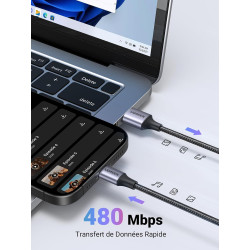 Uvert câble usb c charge rapide 3a qc3.0 480mbps cable chargeur usb type c nylon tressé compatible avec iphone 17 16 15 pro max 
