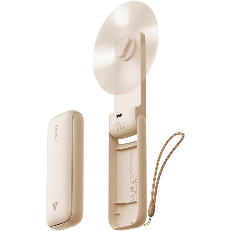 Aecooly ventilateur portable à main, mini ventilateur de poche, usb rechargeable [24h d'autonomie], petit pliable pour voyage, é