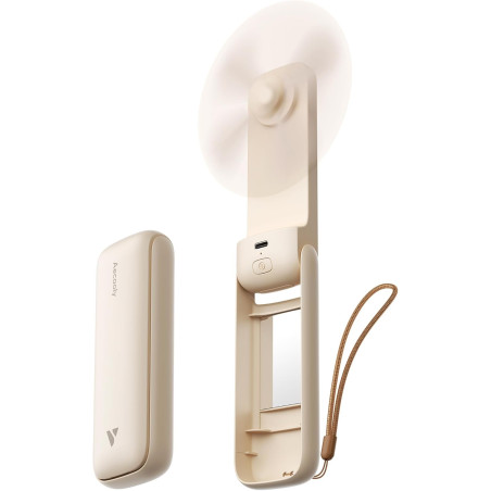 Aecooly mini ventilateur portable avec miroir, petit ventilateur à main usb rechargeable [24h d'autonomie], pliable et puissant 