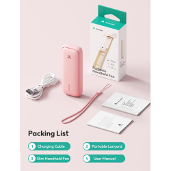 Aecooly Ventilateur Portable à Main, Mini Ventilateur de Poche, USB Rechargeable [24H d'Autonomie], Petit Pliable pour Voyage, É