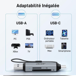 Acer Lecteur de Carte SD 3.0, SD Card Reader USB C et USB 3.0 pour SD/Micro SD/SDHC/SDXC/MMC, Compatible avec iPhone 17 Pro, Mac