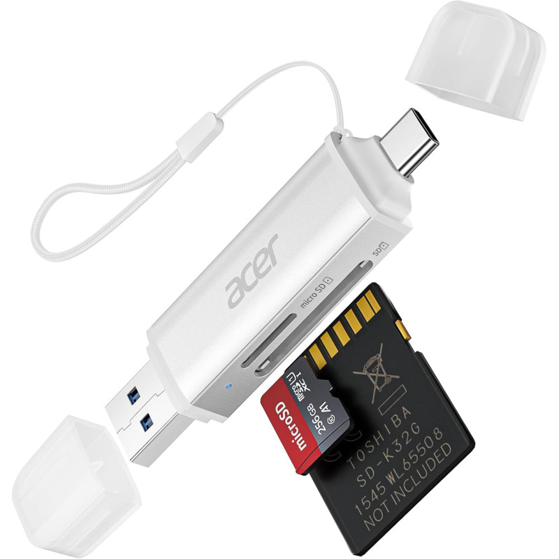 Acer Lecteur de carte SD, adaptateur pour lecteur de carte mémoire USB C et USB 3.0, prend en charge SD/Micro SD/SDHC/SDXC/MMC, 
