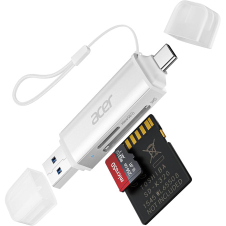 Acer Lecteur de carte SD, adaptateur pour lecteur de carte mémoire USB C et USB 3.0, prend en charge SD/Micro SD/SDHC/SDXC/MMC, 