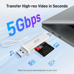 Acer Lecteur de carte SD, adaptateur pour lecteur de carte mémoire USB C et USB 3.0, prend en charge SD/Micro SD/SDHC/SDXC/MMC, 