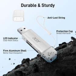 Acer Lecteur de carte SD, adaptateur pour lecteur de carte mémoire USB C et USB 3.0, prend en charge SD/Micro SD/SDHC/SDXC/MMC, 