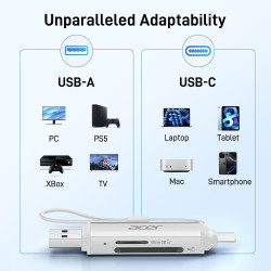 Acer Lecteur de carte SD, adaptateur pour lecteur de carte mémoire USB C et USB 3.0, prend en charge SD/Micro SD/SDHC/SDXC/MMC, 
