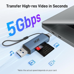Acer Lecteur de Carte SD, Adaptateur de Lecteur de Carte Mémoire USB C et USB 3.0 pour SD/Micro SD/SDHC/SDXC/MMC, Compatible ave
