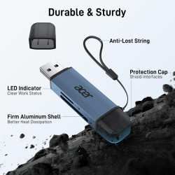 Acer Lecteur de Carte SD, Adaptateur de Lecteur de Carte Mémoire USB C et USB 3.0 pour SD/Micro SD/SDHC/SDXC/MMC, Compatible ave